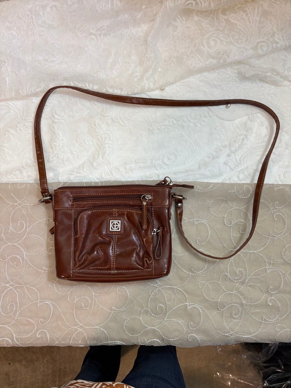 Giani Bernini Brown Leather Crossbody Bag Adjustable Strap - Crossbody strap / Z